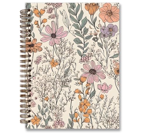 Floral Flower Garden Spiral Notebook Journal, 5.5×8.3 Inch | Pretty Hardcover Journal for Women, Work School College Notes and Writing - color: flower 10