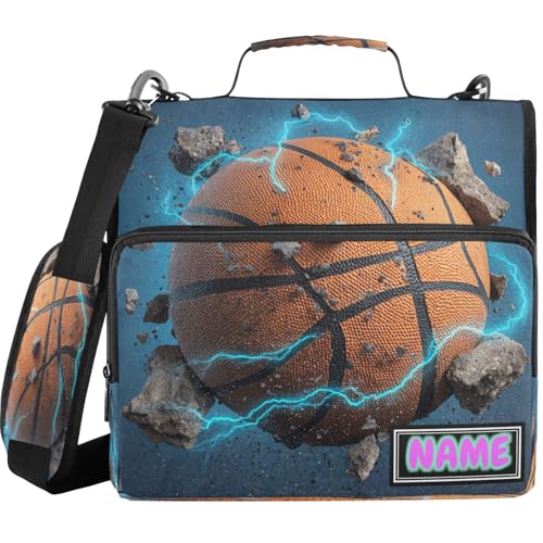 Custom Name Zipper Binder 3 Ring with Shoulder Strap Basketball Electric Lightning 1.5 Inch Binder Holds 500 Sheets Personalized Multi-Pocket Organizer Zipper Binders Organizer for School Students Off - color: Multicolored.26