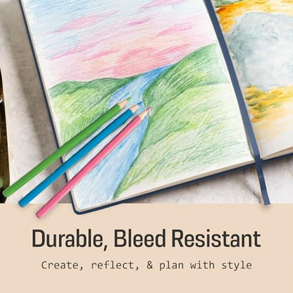 BROWNSTONE JOURNALS A5 Sketch Book Hardcover - 80 Sheets 100 GSM Paper 5"x8", Lay Flat, Vegan Leather Cover, Elastic Band, Back Pocket, Art Drawing Book (Symphony Blue) - color: Symphony Blue, size: A5 (5" x 8")