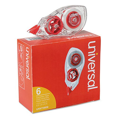 Universal 75606 Correction Tape with Two-Way Dispenser, Non-Refillable, 1/5-Inch x 315-Inch, 6/Pack