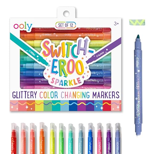Ooly 12 Pack Sparkle Switch-eroo Color Changing Markers, Dual Tip Markers for Kids, Double Ended Chisel Tip Marker Set Great for Art Supplies, Drawing and Stationery Sets - color: Color Changing Glittery