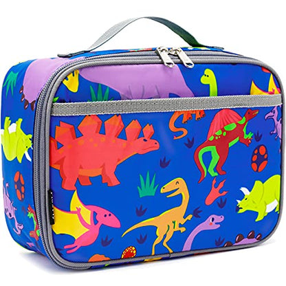 FlowFly Kids Lunch box Insulated Soft Bag Mini Cooler Back to School Thermal Meal Tote Kit for Girls, Boys, Dinosaur - color: Dinosaur