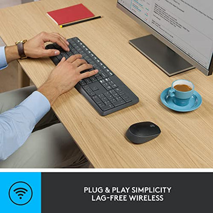 Logitech MK235 Full Size Wireless Keyboard and Mouse Combo | Full size keyboard with spill-resistant design, compact ambidextrous mouse, connect via single included USB-A Nano Receiver