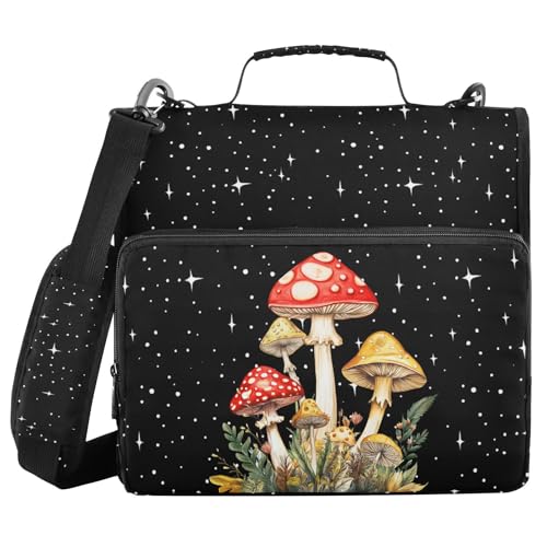 Mushroom Binder Bag 3 Ring Zipper with Handle Shoulder Strap | for School Work Office Organizer Storage Case - color: Mushroom