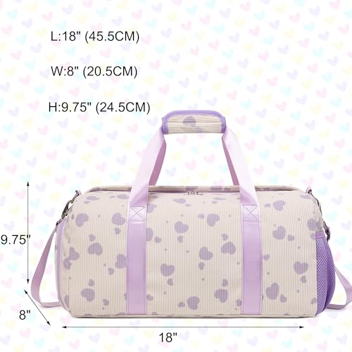 Jumpopack Corduroy Dance Bag Girls Duffle Bags Gymnastics Overnight Sleepover Gym Bag with Shoe Compartment and Wet Pocket,Heart Shape - color: Heart Beige