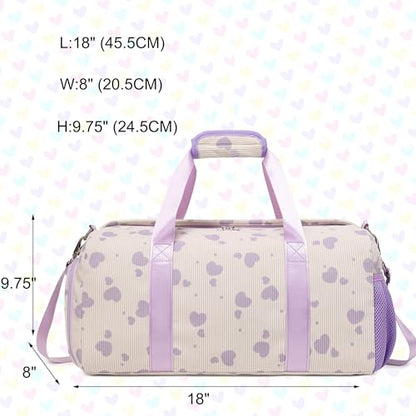 Jumpopack Corduroy Dance Bag Girls Duffle Bags Gymnastics Overnight Sleepover Gym Bag with Shoe Compartment and Wet Pocket,Heart Shape - color: Heart Beige