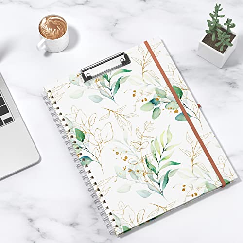 Rimilak Spiral Clipboard Folio with Refillable Lined Notepad, 14.5 x 9.8 In, Hardcover Cover with 5 Interior Pockets, Elastic Band and Pen Loop Series. Cute Stylish Clipfolio, Bohe Leaves - color: Bohe Gold Leaves