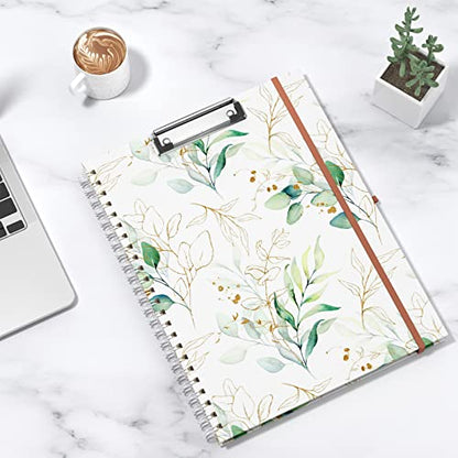 Rimilak Spiral Clipboard Folio with Refillable Lined Notepad, 14.5 x 9.8 In, Hardcover Cover with 5 Interior Pockets, Elastic Band and Pen Loop Series. Cute Stylish Clipfolio, Bohe Leaves - color: Bohe Gold Leaves