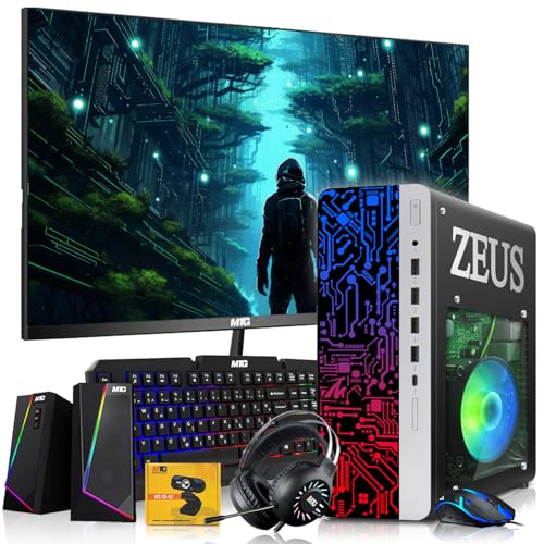 TechMagnet Zeus Pro 8 Gaming Desktop PC, Intel i5, GT 1030, 8GB ARGB RAM, 1TB SSD, 22 Inch Monitor, RGB Keyboard Mouse, Speaker, Headphone, USB WiFi BT, Webcam, Win 11 (Renewed) - color: 22 Inch, size: 1TB SSD