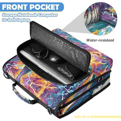 Fire and Lightnbing Shark 3 Ring Zipper Binder Bag with Laptop Pockets and Shoulder Strap Tote Binders Organizer Case for School Office - color: Lightnbing Shark