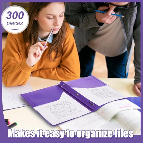 Yeaqee 300 Pack Plastic Folders with Prongs Heavy Duty Plastic 2 Pocket Folder with 3 Prongs, Business Card Slot for Back to School Office Home 11.6 x 9.5 Inch (Purple) - color: Purple