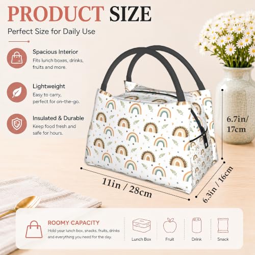 Boho Rainbow Reusable Lunch Bag,Cute Insulated Small Lunch Box for Kids Adult Women,Leakproof Cooler Tote Bags for Student Teacher Work Camping Picnic School - color: Boho Rainbow