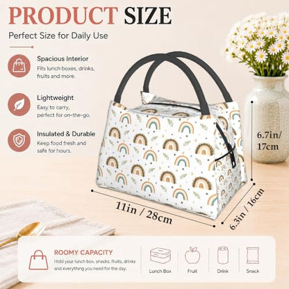 Boho Rainbow Reusable Lunch Bag,Cute Insulated Small Lunch Box for Kids Adult Women,Leakproof Cooler Tote Bags for Student Teacher Work Camping Picnic School - color: Boho Rainbow