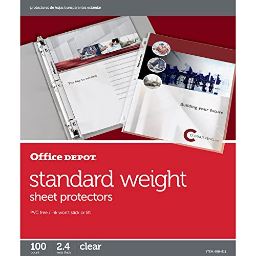 Office Depot Top-Loading Sheet Protectors, Standard Weight, Clear, Box of 100, OD03035