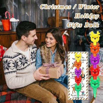 Sayglossy 24 Sets Christmas Elk Crayons Party Favors 4 Colors Christmas Stacking Crayons with Double Sided Coloring Postcard Xmas Party Gifts Prize Bulk for Holiday Goodie Bag Stuffers Reward - style: Christmas Elk