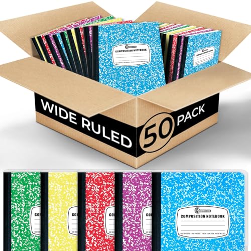 Rosmonde 50 Pack Composition Notebooks Bulk Wide Ruled, Bulk Notebook | Bulk Marble Composition Notebook, 200 Pages (100 Sheets), 9-3/4 x 7-1/2, Hard Cover, Bulk Notebooks for Office & School - size: 50 Pack | Bulk Value, style: Wide Ruled - Color Marble