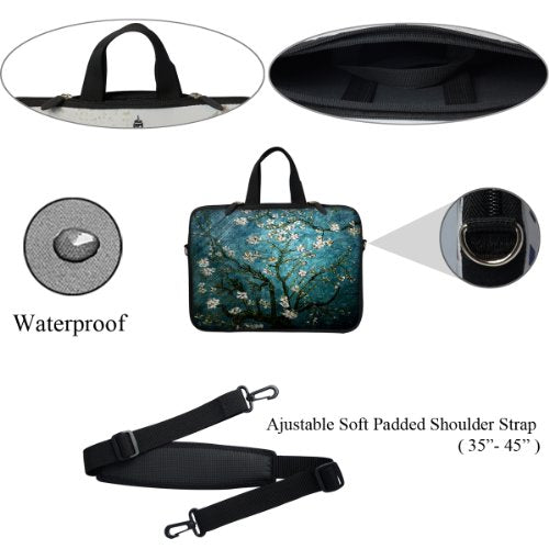 Meffort Inc 12 Inch Neoprene Laptop Sleeve Bag - Water Resistant, Hidden Handle, Adjustable Shoulder Strap, Dual Zipper, Fits Up to 11.6” - 12" Laptops - Almond Blossoming - color: Vincent van Gogh Almond Blossoming