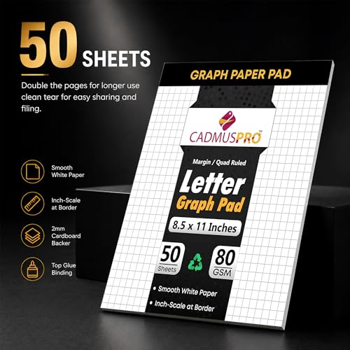 8.5x11 Graph Paper Pad, 80 GSM, 1 Pack, 50 Sheets | Letter size graph paper for school, office, and study sessions