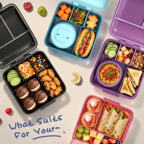 JXXM Bento Lunch Box for Kids with 8oz Soup Thermo,Leak-Proof Lunch Containers with 5 Compartment,Thermo Food Jar Food Containers for School (Pink-Jellyfish) - color: Pink Jellyfish