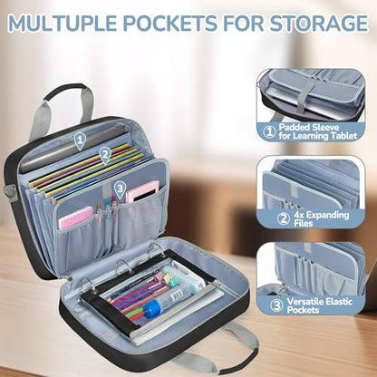 YARWO 2026 Upgraded Zipper Binder 3 Ring Binder Bag with Pencil Pouch | 500 Sheets Capacity, 5-Tab Expanding File Folder, 14” Laptop Padded Sleeve, Shoulder Strap, for College, Office, Home, Black - color: Black
