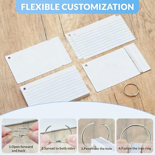 NEEWAY Heavyweight Ruled Index Cards 3x5, 200 Count Flash Cards with Rings and Cover, White Note Cards Lined for Home, Office (White) - color: White