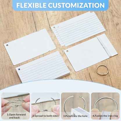 NEEWAY Ruled Index Cards with Ring 3x5 Inches, 200 Count Note Cards Lined, Flash Cards with Rings for Studying, Home and Office (White)