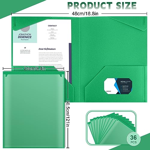 Henoyso 36 Pack Green Plastic Folders with Clear Front Pockets Heavy Duty File Folders with 2 Pockets and Card Slot for Student Communication School Office Presentation Report - color: Green