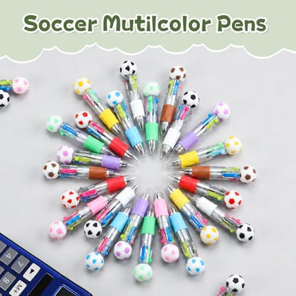 24 Pack Soccer Party Favors 4-in-1 Multicolor Ballpoint Pens, Mini Retractable Soccer Pens, Goodie Bag Stuffers Classroom Prizes Birthday Gifts - style: Soccer