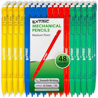 EXTRIC Mechanical Pencils 0.7mm with Erasers, Medium Point Lead, HB #2, Assorted Barrels, 48 Count Bulk Pack for Office and School Supplies - size: 48 Count (Pack of 1)