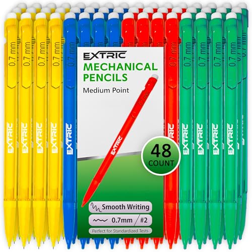 EXTRIC Mechanical Pencils 0.7mm with Erasers, Medium Point Lead, HB #2, Assorted Barrels, 48 Count Bulk Pack for Office and School Supplies - size: 48 Count (Pack of 1)