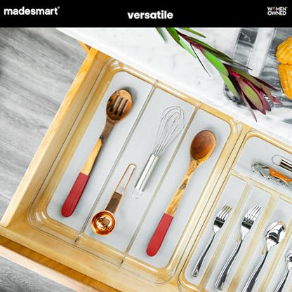 madesmart Premium 3 Compartment Clear Drawer Organizer, Multi-Purpose Storage with Soft Grip Lining & Non Slip Base, Grey - color: Clear/Gray