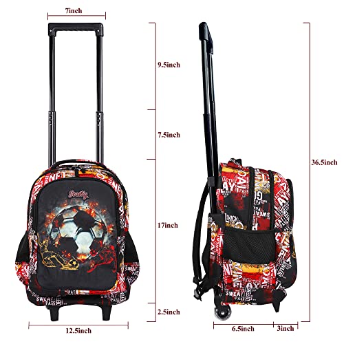 seastig Rolling Backpack for Girls and Boys Wheeled Backpack for Kids 18 inch Double Handle Backpack with Wheels Children Luggage Bag - color: Football Black
