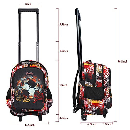 seastig Rolling Backpack for Girls and Boys Wheeled Backpack for Kids 18 inch Double Handle Backpack with Wheels Children Luggage Bag - color: Football Black