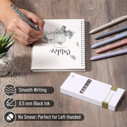 Mr. Pen- Retractable Gel Pens with Rose Gold Ring and Ball, 6 Pack | Morandi Barrels, Japanese Black Gel Pens, Fast Dry, Fine Point 0.5mm - color: Morandi Barrels with Rose Gold Ring