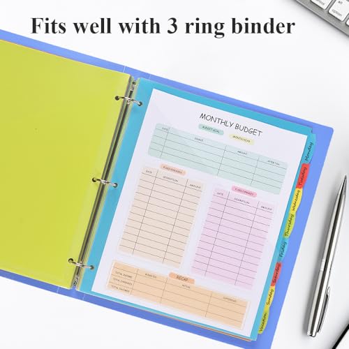 INFUN 8-Tab Plastic Binder Dividers with Front Pockets - 3 Sets, Multicolor Pocket dividers for 3-Ring Binders, dividers with tabs 24 pcs