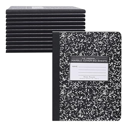 ROARING SPRING Hard Cover Composition Notebook, 12 Pack, Black Marble Comp Book, 9.75″ x 7.5″, Wide-Ruled with Margin, 50 Sheets (100 Pages), Made in USA - size: 9.75" x 7.5", style: 12 Pack - Wide-Ruled - 50 Sheets - Black Marble