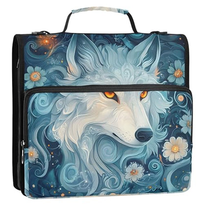 Wolf Zipper Binder with Shoulder Strap, 500 Sheets Capacity, Multiple Pockets 1.5Inch 3 Ring Zipper Binder - color: Wolf