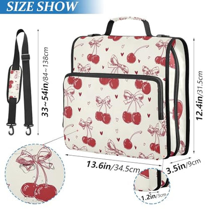 3 Ring Zipper Binder with Shoulder Strap Red Bow Cherry Love 2 Inch Zippered Binder Bag 500 Sheet Capacity Multi Pockets for School Supplies - color: Multi40