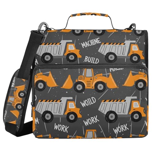 3 Ring Zipper Binder With Shoulder Strap Documents Storage Organizer Animal Dog - color: Construction Machines