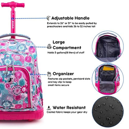 J World Lollipop Kids Rolling Backpack & Lunch Bag Set for Elementary School. Carry-On Suitcase with Wheels, Blue Raspberry - color: Blue Raspberry