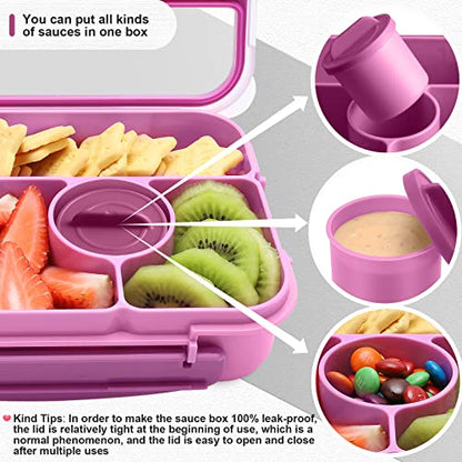 Amathley Bento Box Adult Lunch Box Kids,Lunch Containers for Adults/Kids/Toddler,5 Compartments Bento Lunch Box with Sauce Vontainers,Microwave & Dishwasher & Freezer Safe,BPA-Free (Purple) - color: Purple