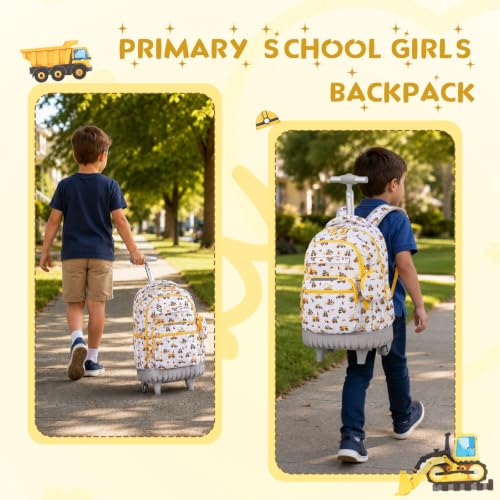 Rolling Backpack for Boys, 3PCS Roller School Backpacks for Boys with Lunch Bag and Pencil Pouch, Kids Bookbag School Bag with Wheels for Kindergarten Elementary Middle School Travel - color: Grey Truck