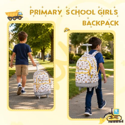 Rolling Backpack for Boys, 3PCS Roller School Backpacks for Boys with Lunch Bag and Pencil Pouch, Kids Bookbag School Bag with Wheels for Kindergarten Elementary Middle School Travel - color: Grey Truck