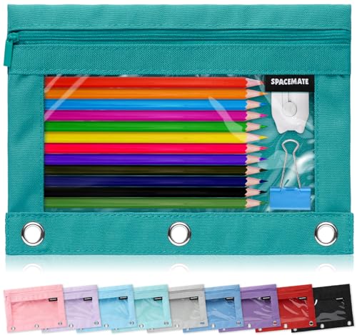SPACEMATE Binder Pencil Pouch Case Box Bag for 3 Ring Binder School Supplies Girls Boys Kids, Clear Preppy Stuff Large Aesthetic Pen Organizer, Back to College Stationary, 1 Pack, Teal - color: Teal
