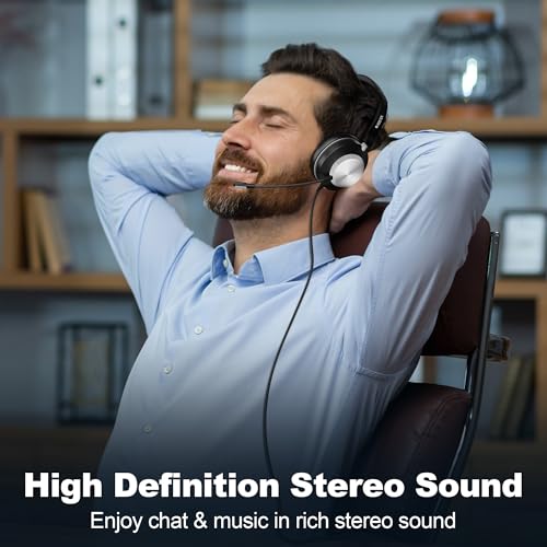 Voistek USB Headset with Microphone for PC/Laptop, One Ear Computer Headphones with Noise Cancelling Mic, 3.5mm+USB in-Line Mute, Volume Control for Work Home Office Online Class Skype Zoom