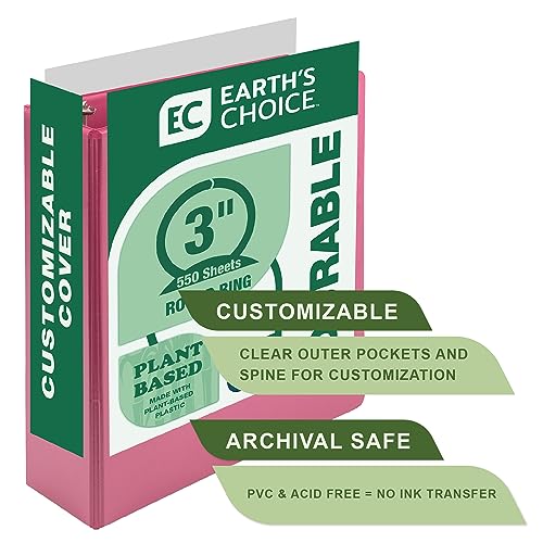Samsill Plant-Based 3 Inch Durable Round Ring, View Binder, Eco-Friendly, USDA Certified Biobased, Single, Bright Pink - color: Berry Pink, size: 3-Inch