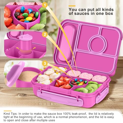 Amathley Bento Box Adult Lunch Box Kids,Lunch Containers for Adults/Kids/Toddler,5 Compartments Bento Lunch Box with Sauce Vontainers,Microwave & Dishwasher & Freezer Safe,BPA-Free (Red lily) - color: Red lily