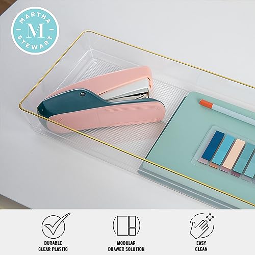 Martha Stewart Kerry Plastic Stackable Office Desk Drawer Organizers, 15" x 6", 2 Pack, with Gold Trim - size: 15" x 6"