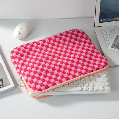 Puffy Laptop Sleeve 13-14 inch, Cute Knitted Protective Carrying Case for Women & Men, Compatible with MacBook Pro 14-Inch M4, 13 Inch iPad Pro, Tablets Notebook (Checkered Red) - color: Checkered Red, size: 13-14 inch