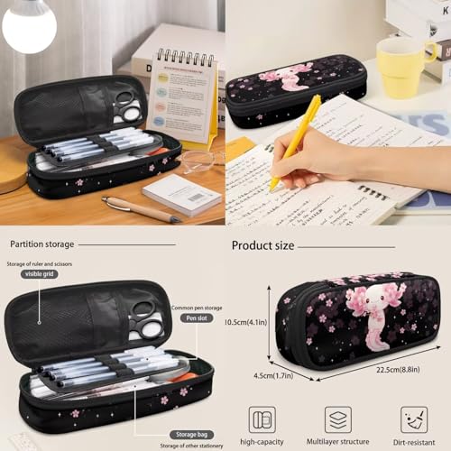 17 Inch Kid's 4PCS Backpack Set, Back to School Essentials | Insulated lunch box, water bottle pouch, pencil case, lightweight, padded shoulder straps, for elementary, middle school - color: Pink Axolotl-3